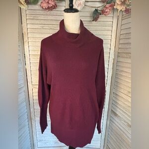 LOFT Women’s size LG loose cowl neck thermal knit sweater Burgundy Maroon color